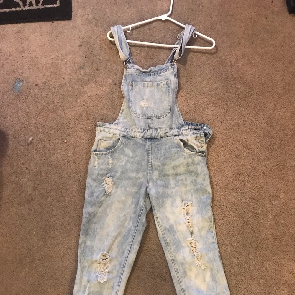 Distressed faded overalls